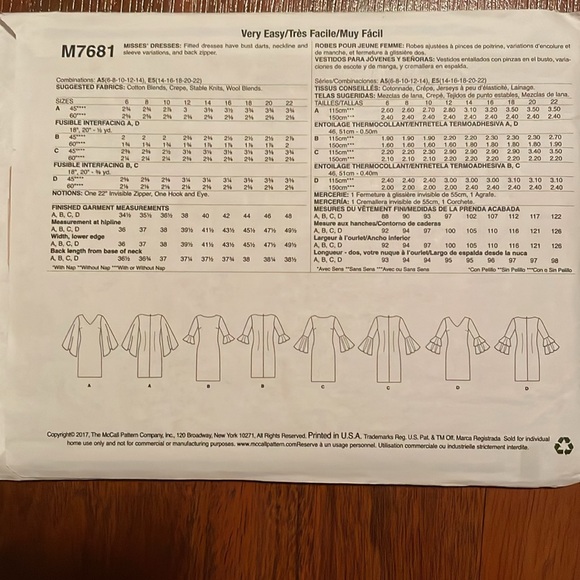 2/$15 McCall’s Sewing Pattern M7681 6-14 - Picture 2 of 3